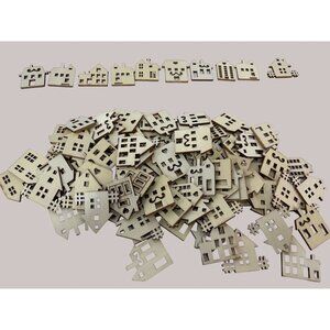 Miniature Wooden Cutout Houses 1”x1” Approx Crafting Painting Building Etc